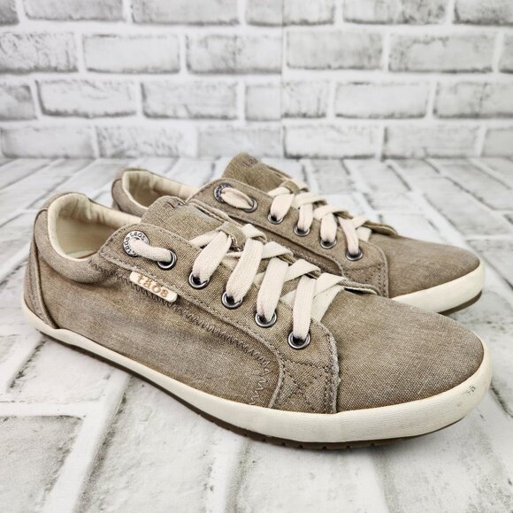 Taos Footwear Shoes - Taos Star Women's Size 8.5 Khaki Canva Lace Up Arch Support Comfort Casual Shoes
